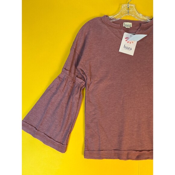 Baea Split Neck Flare Sleeve Thermal Top Womens M Pink Blush Knit Pullover NWT - Picture 5 of 8